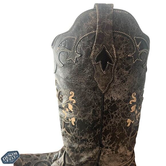 CORRAL Vintage Black Leather w/ Lizard Inlay Snip Toe Western/Cowboy Boots - Picture 6 of 16